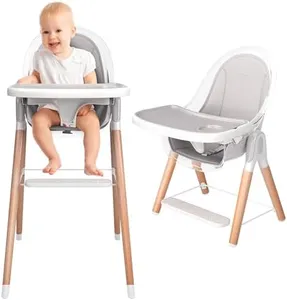 Children Of Design Classic Non-Reclinable 6 in 1 Baby High Chair for Babies and Toddlers, Modern Safe & Compact Wooden Highchair, Easy to Clean, Removable Tray and Cushion, Easy to Assemble