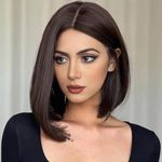 Creamily Full Head Wig For Women,Straight Brown Short Bob Wig For Women,Synthetic Hair With Middle Part Natural Looking Shoulder Length Hair Wig Daily Use 14Inch