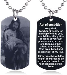 FAYERXL Scripture Baptism Holy Bible Verse Dog Tag Necklace,Engraved Catholic Christian Communion Confirmation Rite Religious Gift (Act of contrition)