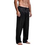 air-SMART Mens Silk Satin Pajama Pants Long PJ Bottoms (M, Black)