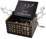 Over The Rainbow Music Box, Vintage Hand Crank Music Box Antique Engraved Wooden Musical Boxes Gifts for Christmas Birthday Thanksgiving Day and Valentine's Day (Black)