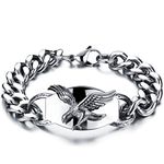 JewleryWe Punk Mens Flying Eagle Hawk Bracelet Stainless Steel Curb Chain Biker Silver Polished