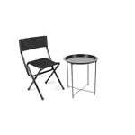 Finiky Coffee Table with 1 Folding Chair- Black | Portable & Easily Stored | Sturdy & Space-Saving Design - Ideal for Living Room, Restaurant Chair | Ideal for Indoor & Outdoor (Metal Black)