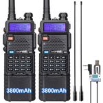 BAOFENG Radio Ham Radio Handheld 3800mAh Walkie Talkies Long Range Two Way Radio 144-148Mhz,430-450Mhz with High Gain Antenna and one Cable(2PACK)
