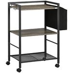 HOMCOM 3-Tier Utility Cart on Wheels, Rolling Kitchen Cart Serving Cart with Cloth Bag and Hooks for Living Room, Kitchen