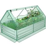 Homdox 6x3x3ft Galvanized Raised Garden Bed with Cover Outdoor Extra-Thick Metal Planter Box Kit,w/ 2 Roll-Up Large Screen Windows Mini Greenhouse 1 Pair of Gloves for Growing Vegetables Fruits Flower