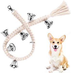 Whimsii Dog Bell for Door Potty Training, Macrame Hanging Dog Door Bells, Extra Loud, Antique Bronze Bells, Ring to Go Outside, Suitable for Puppies (Off White with Silver Bells)