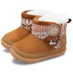 JIASUQI Baby Winter Booties Boys Girls Toddler Ankle Snow Boots with Faux Fur Lined Kid Warm House Slippers Shoes for Indoor Outdoor Walking(Brown Retro,18-24Months)