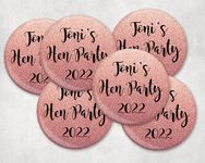 Hen party Rose Gold Glitter printed pocket mirrors. Hen Do Party pack bag ideas, goody bag gifts, birthday button. 58mm 5.8cm 2 1/4 inches.packs of 1, 2, 3, 4, 5, 10, 15, 20, 30, 40, 50