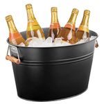 mDesign Large Metal Beverage Tub Oval Cooler Beer, Wine, Ice, & Drinks - Portable 4.75 Gallon/18 Liter Cold Drink Trough Parties - Steel Bin Bucket Stand w/ Bamboo Handles, Matte Black (20530MDK)