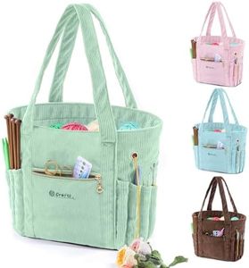 MYABGZING Corduroy Crochet Bag 11.5" Large Yarn Storage Tote with Grommets, Needle Holders – Knitting Bag Organizer for Crochet Hooks, Accessories, Tools & Projects –Gift for Knitters & Crafters