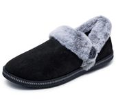 Skechers Women's Cozy Campfire Fresh Toast Slippers, Black Microfiber/Faux Fur, 6 UK