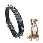 Enjoying Large Spiked Dog Collar, Pu Leather Studded Dog Collar, Spike Dog Collar for Boy Girl Large Dogs, Adjustable Spikes Collar with Rings for Hold Leash and Pet Tags, Black L