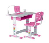 SYGA Kids Height Adjustable Desk And Chair Set Study Table Writing Desk With Eye Protection Lamp Bookshelf (Polished, 70Cm Upgraded Pink)