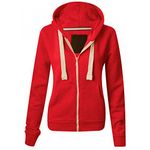 Parsa Fashions Ladies Plain Zip Up Hoodie Womens Fleece Hooded Top Long Sleeves Front Pockets Soft Stretchable Comfortable (Red/L UK-12)