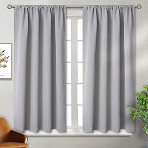 BGment Rod Pocket Short Blackout Curtains for Bedroom - Thermal Insulated Room Darkening Curtain for Living Room, 52 x 45 Inch, 2 Panels, Light Grey