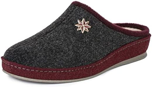 SCHAWOS Lisa Women's Felt Slippers Warm Lined Virgin Wool with Footbed Solid Sole Non-Slip, charcoal, 7 AU