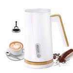 NESSGRAIM Electric Milk Frother,4-in-1 Milk Steamer,Wood Elements Design, Automatic Hot & Cold Foam Maker and Milk Warmer for Latte, Cappuccinos, Macchiato,White