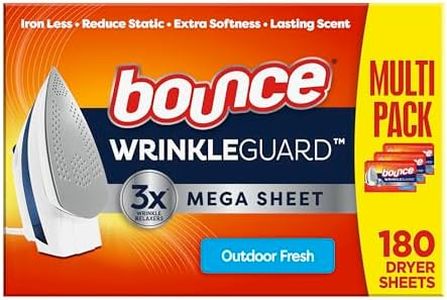 Bounce WrinkleGuard Mega Dryer Sheets, Wrinkle Release Fabric Softener Sheets with Outdoor Fresh Scent, 180 Count (Packaging May Vary)
