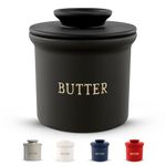 Kook Butter Crock with Lid, Soft Spreadable Butter, Ceramic French Butter Keeper to Leave On Counter with Water Line, Butter Dish, Home and Kitchen Decor, Perfect for Christmas Gift (Black)