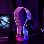 CoolGift Mart Gifts for Gamers and Music Lovers, Light Up Headphone Stand, Wood Headset Holder with Blue Pink LED Night Light, Ideal Desk Accessory