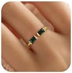 KIFUTENG Gold Birthstone Rings for Women Non Tarnish Dainty 14K Gold Plated 925 Sterling Silver Stackable Baguette Cubic Zirconia Gemstone Rings Adjustable Rings Jewelry Birthday Gifts for Mom,