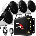 Aileap 1000W 4 Channel Motorbike Amplifier 4" Full Range Waterproof Bluetooth Motorcycle Stereo Speakers Audio System with AUX USB SD FM Radio for 1-1.5" Handlebar Harley Cruiser ATV UTV (Chrome,Net)