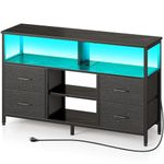 Rolanstar TV Stand with Power Outlets and LED Light, 4 Fabric Drawers Entertainment Center for 32/45/50 inch TVs, Media Console with Storage for Living Room or Bedroom, Black