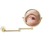 DOWRY 8-Inch Double-Sided Wall Mounted Makeup Mirror with 10x Magnification, 14. 4-Inch Extension, Gold Finish 1305J(8in, 10x)