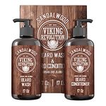 Viking Revolution - Beard Wash & Beard Conditioner Set With Argan & Jojoba Oil - Softens & Strengthens - Beard Shampoo & Conditioner - Sandalwood - 500 ml x 2