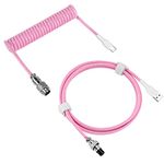 GEEKRIA Coiled USB-C Gaming Keyboard Cable with Aviator Connector Cord, 5-Pin Braided Double-Sleeved Mechanical Keyboard Cable Compatible with Keychron K8 K7 K6Pro, Logitech G715 G713 (Pink 5FT)