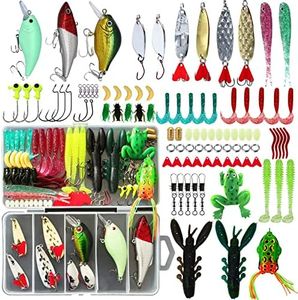 LASOCUHOO Fishing Lures Kit, Spoon Lures, Soft Plastic Worms, Frog Lures, Bait Tackle Kit for Bass, Trout, Salmon for Freshwater and Saltwater