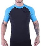 H.MILES Men's Rash Vest Short Sleeve Male Adults Rashguard Swim Base Layer Snorkeling Swimming Surfing Tops Diving Beach T-shirt Black / Blue XL