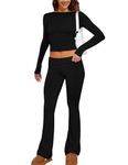 M_Eshop 2 Piece Set Women Outfit Lounge Sets Skims Short Sleeve Top And Flare Leggings Fold Over Yoga Pants Pajamas Set (Black 01, Large)