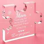 Funnli Gifts for Mom from Daughter Son Acrylic Puzzle Plaque - Mom Birthday Gifts 3.35 x 2.76 Inch Desk Decorations - Christmas Mothers Day Anniversary Birthday Card Gifts for Mom