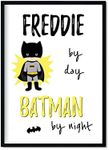 Personalised Superhero Wall Art Print - Custom Batman Wall Décor - Unframed Black and Yellow Poster