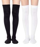 TOCONFFON Women's Over The Knee High Socks Knee Socks 2 Pairs,White&black,One Size