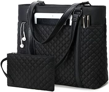 BTOOP Laptop Tote Bag for Women Teacher Shoulder Bags fits 15.6 inch Computer Work Purse Office Briefcase Handbag 2 PCS Set, Black-quilted 2pcs