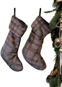 Saranoni Grand Faux Fur Stockings | Luxury Plush Mantel Décor, Featuring Matching Blankets & Tree Skirt in Elegant Style | Ultra-Soft Personalized Stockings for Warmth | Color, Truffle Plaid