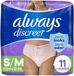 Always Discreet Adult Incontinence Underwear for Women and Postpartum Underwear, Size S/M, Up to 100% Bladder Leak Protection, 11 Count
