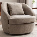 Aisha CRAfT House Swivel Barrel Chair with Pillow Backrest, Single Circle Club Sofa, Upholstered Boucle Extra Wide Round Accent Chair for Living Room,Bedroom,Office (Coffee)