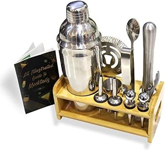 Glish Premium Stainless Steel Cocktail Shaker, 13-Piece Professional Bartender Kit with Stylish Display Stand, Bar Accessories for Bar Set Martini Shaker Set with Recipe Book, Perfect Home Drink