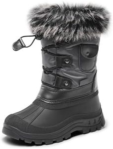 DREAM PAIRS Boys Girls Snow Boots Waterproof Outdoor Warm Cozy Anti-Slip Mid Calf Faux Fur Lining Insulated Winter Shoes for Little/Big Kids,Size 13 Little Kid,Grey/Black,KSNOW