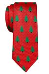 Retreez Red Christmas Woven Microfiber Skinny Tie with Christmas Trees Pattern