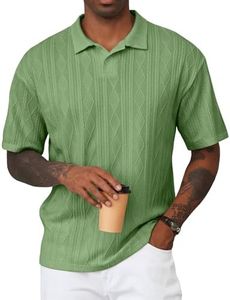 JMIERR Men's Short Sleeve Knit Polo Shirt Breathable Textured Fabric Soft Muscle Fit Summer Beach Tee, M, Light Green