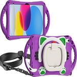 ProElite Tough Kids case Cover for Apple iPad 10th Gen 2022 with Rotating Kickstand & Shoulder Strap, Purple