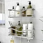 KINCMAX Shower Caddy Basket Shelf Pack of 2 - Self Adhesive Drill-Free Kitchen or Bathroom Organizer - Shower Shelves w/ Hooks for Hanging Accessories like Razor