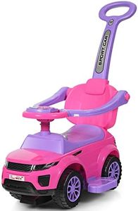 HONEY JOY 3 in 1 Kids Ride On Push Car, Walking Car with Horn, Music, Light, Under Seat Storage, Push Handle, Armrest Guardrails, Push Cars for Toddlers Aged 12-36 Months, Pink