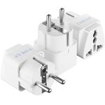 Ceptics Europe Travel Adapter, India to Europe (Schuko) Plug - Type E/F European Plug Adapter, Universal Adapter for Europe Adapter - CE - RoHS - White - 3 Pack - Lifetime Limited Warranty