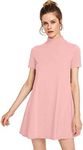 Milumia Women's Mock Neck T Shirt Dress Casual Short Sleeve Loose A Line Swing Mini Dress Coral Pink XX-Large